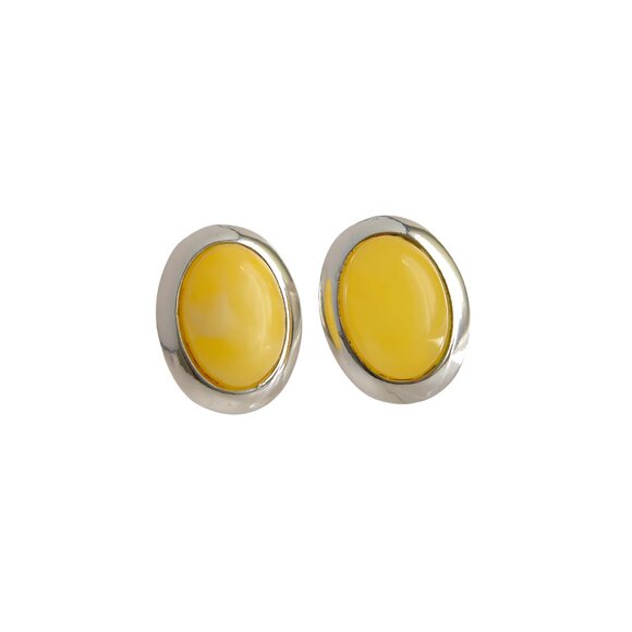 Butterscotch Baltic Amber Clip-On Oval Earrings in 925 Sterling Silver - Picture 2 of 5